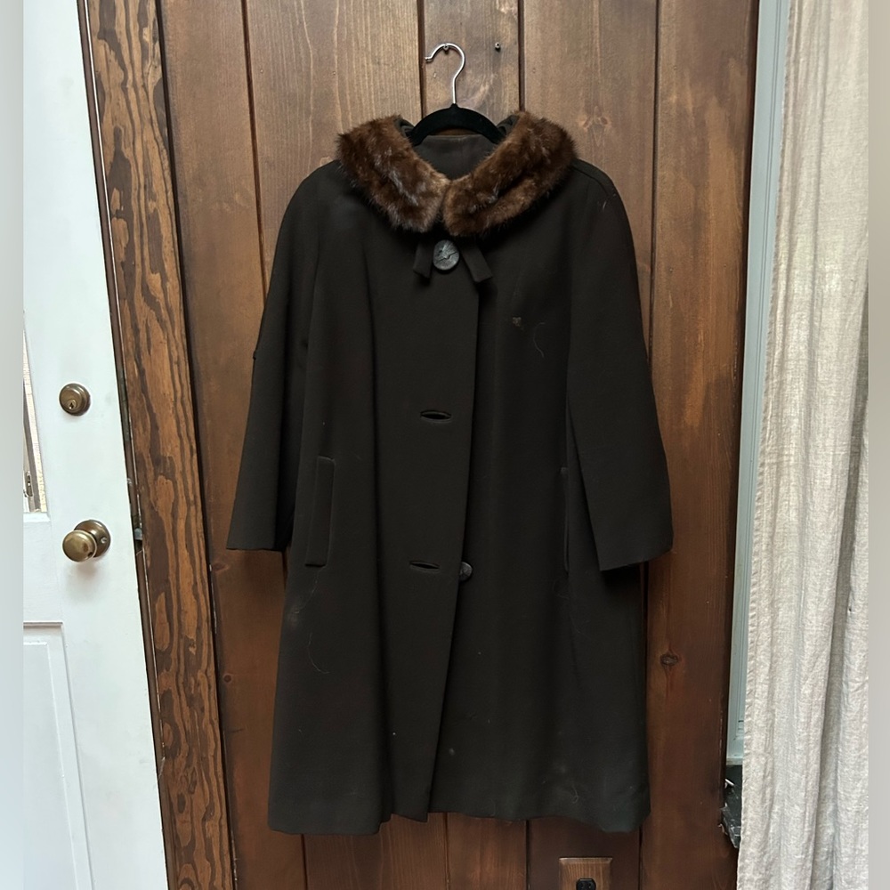 Vintage Hockanum Fabric Winter Coat with Fur Collar